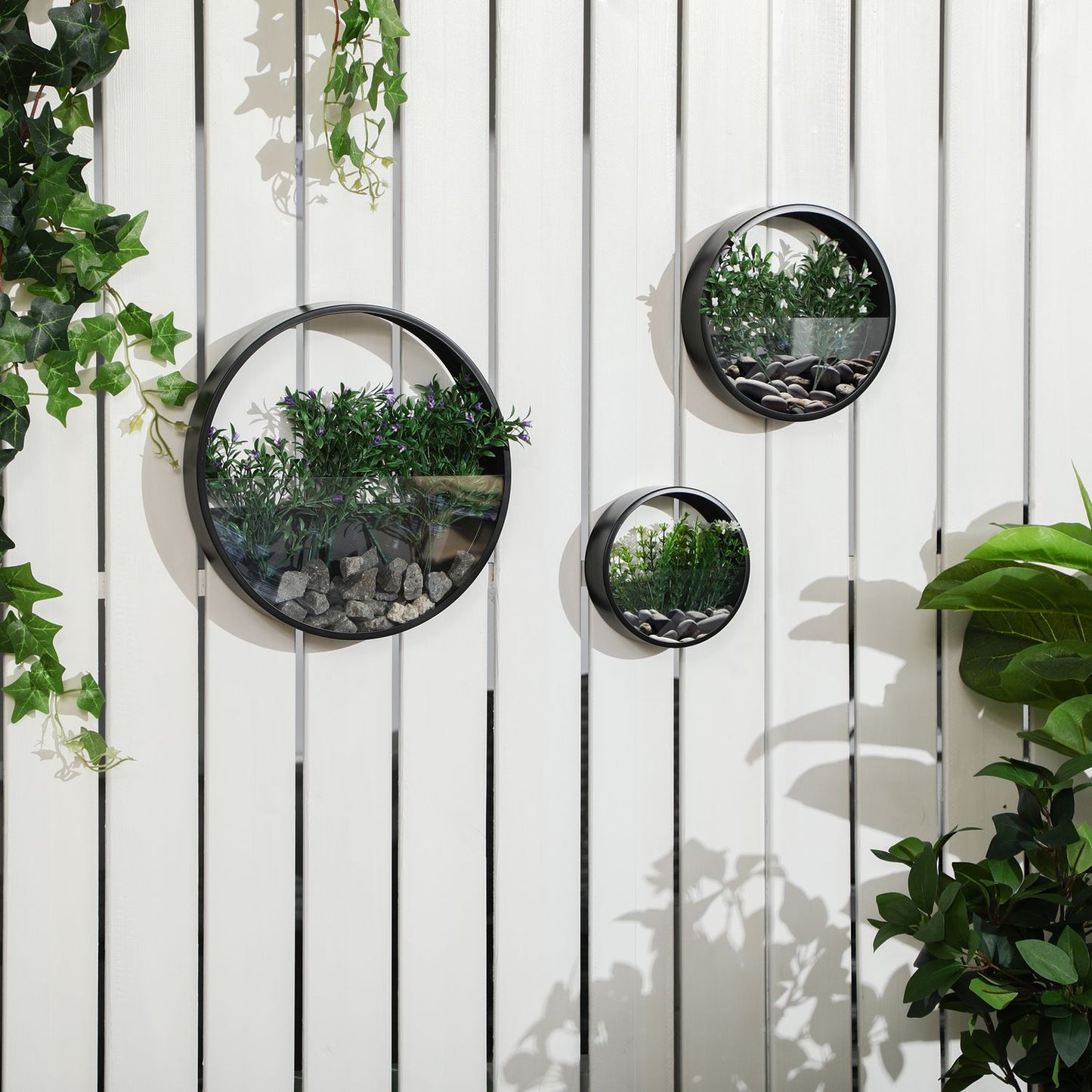 Set of 3 black steel wall planters for succulents