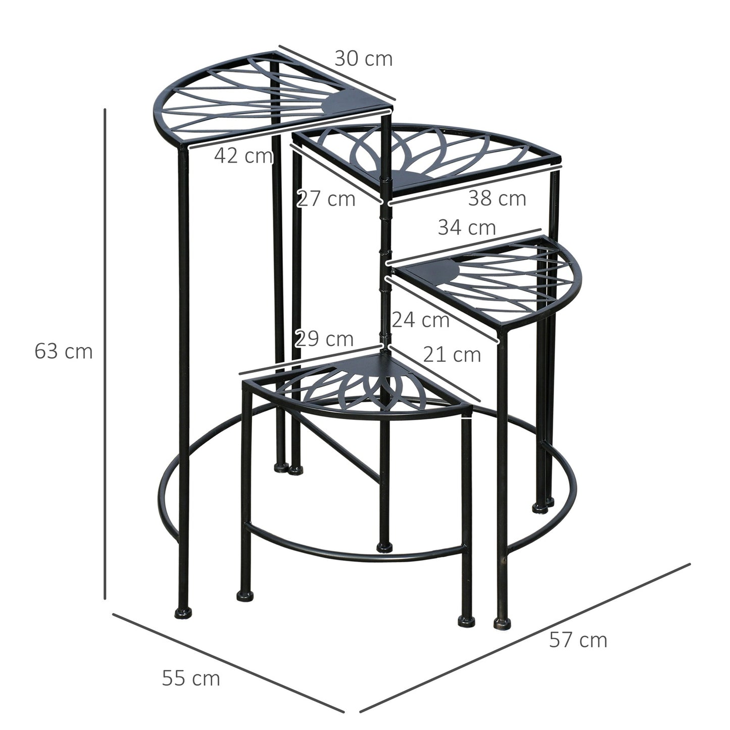 Foldable plant shelf in 4 levels in steel, black, for garden and balcony