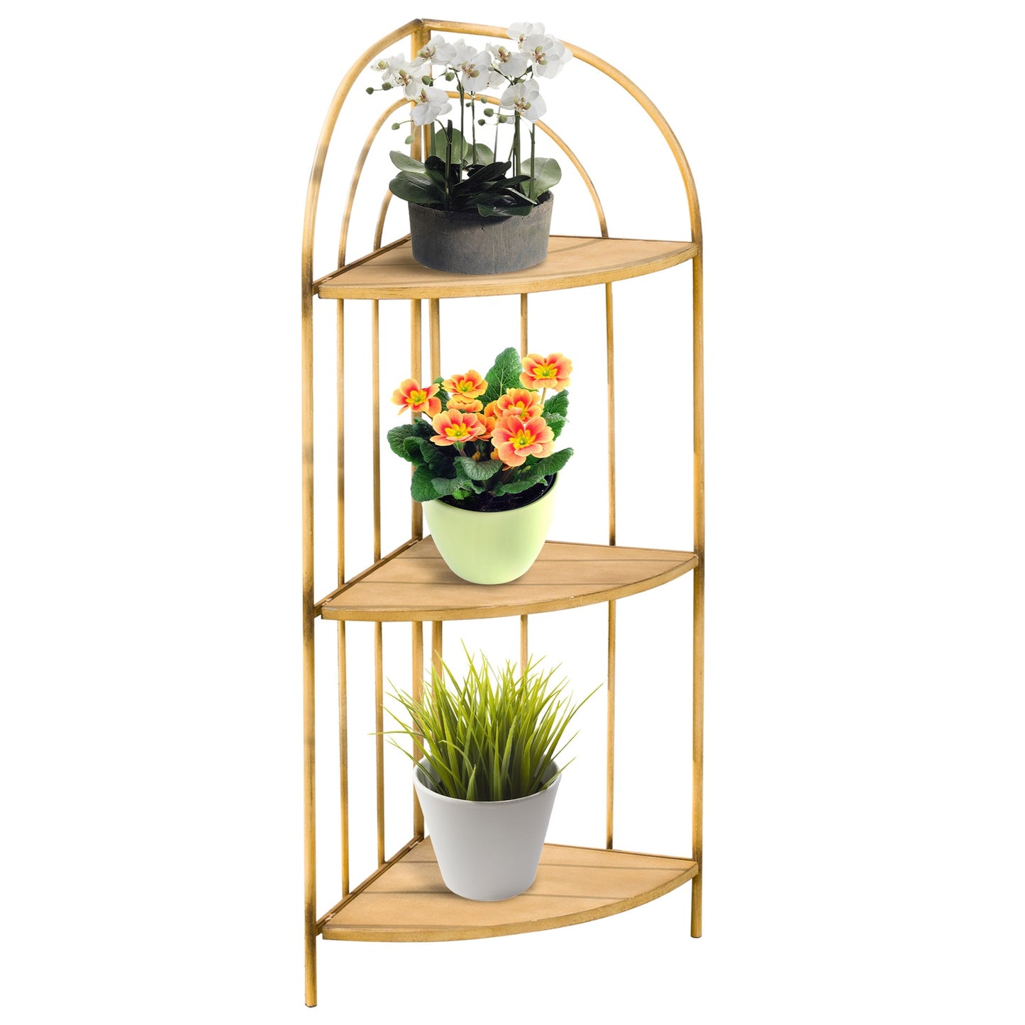 Folding metal rack - 3-tier corner shelf, brown