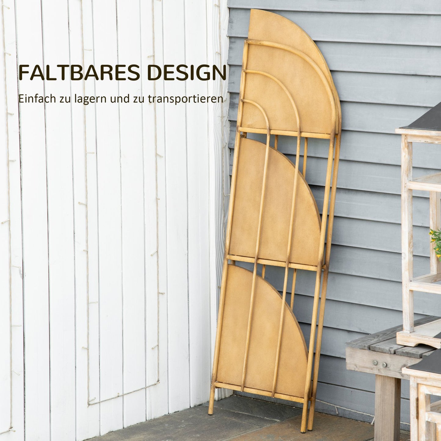 Folding metal rack - 3-tier corner shelf, brown