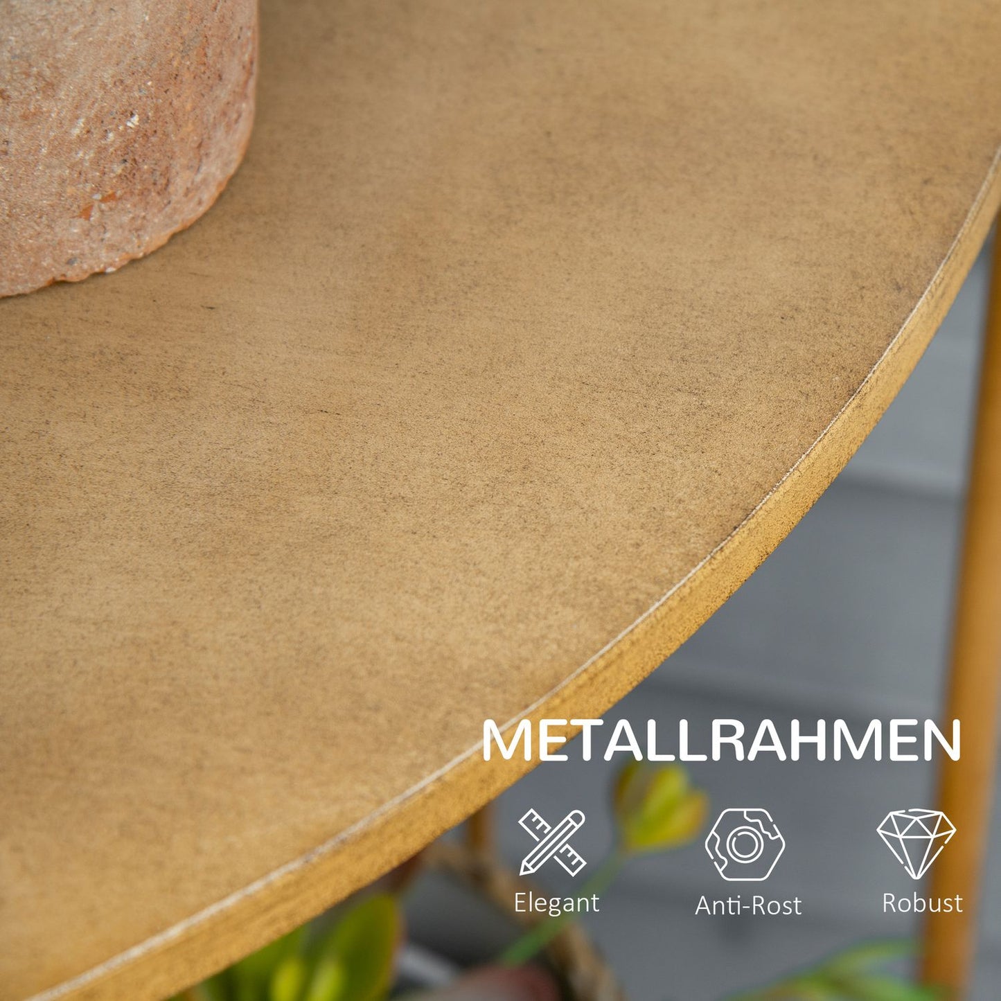 Folding metal rack - 3-tier corner shelf, brown