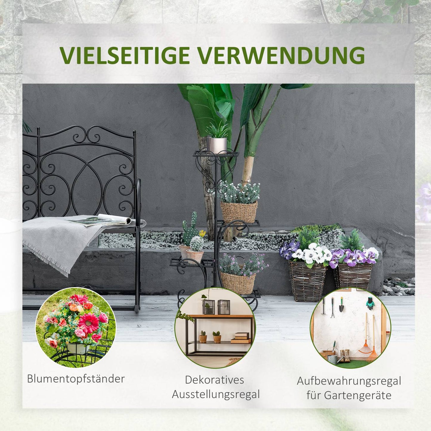 Metal 4-tier plant shelf for garden and balcony, black