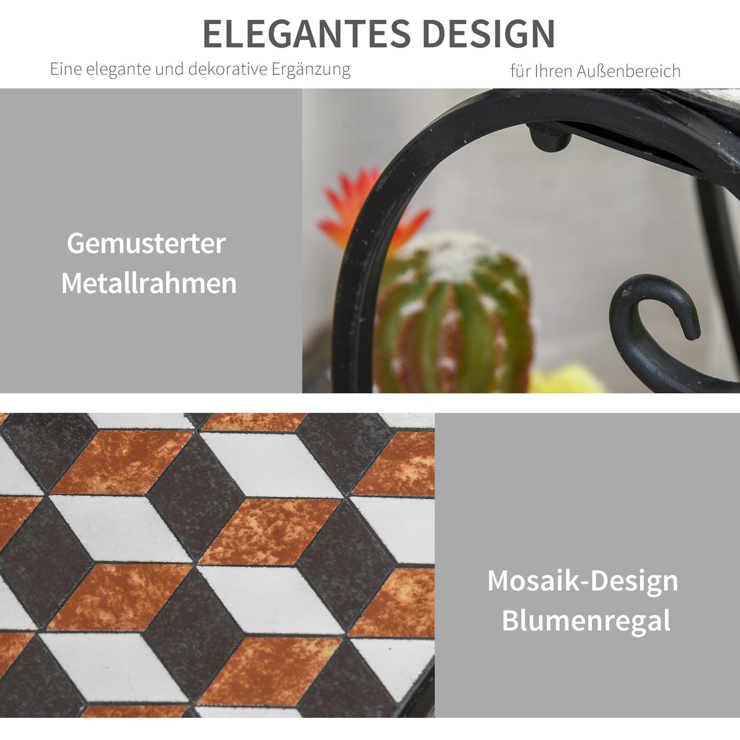 Black Metal Plant Stand - indoor/outdoor mosaic table