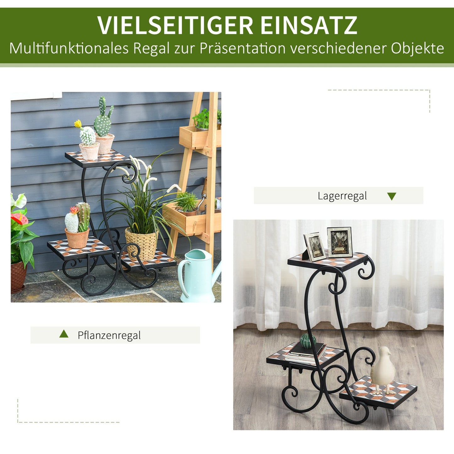 Black Metal Plant Stand - indoor/outdoor mosaic table
