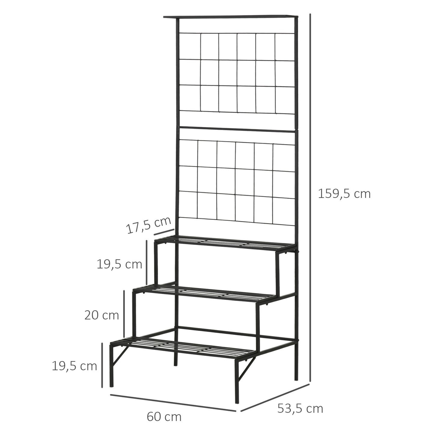 Metal plant stand with 3 steps for indoor and outdoor use