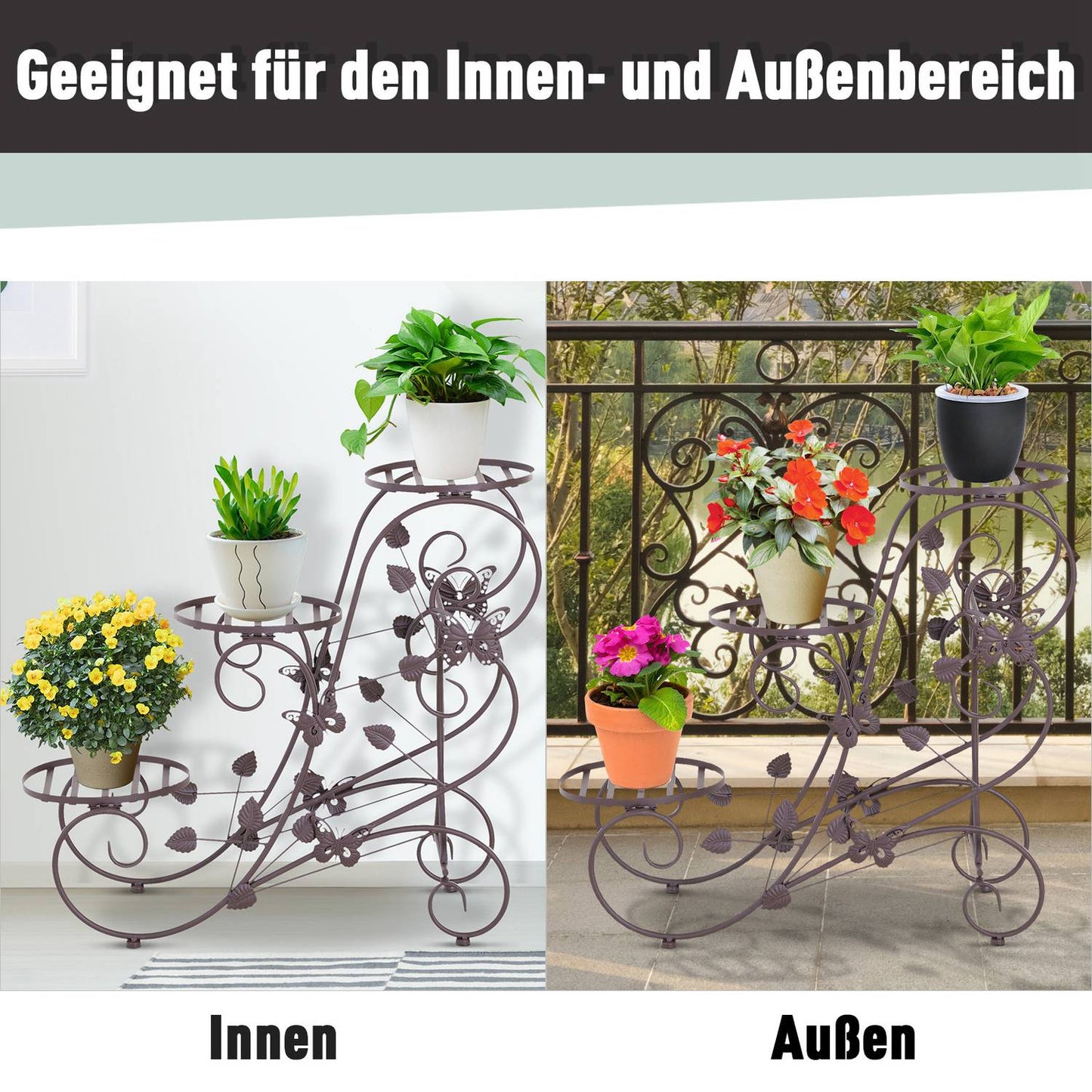Three-level plant shelf in metal, French style, 76x27x67 cm