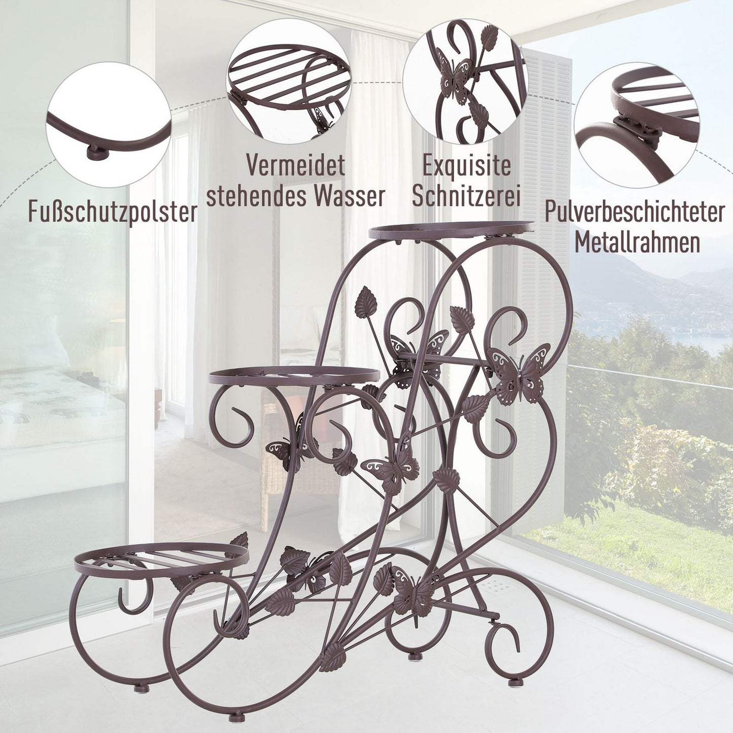 Three-level plant shelf in metal, French style, 76x27x67 cm
