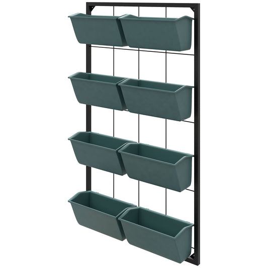 Wall-hung flower stand with 8 pots - Dark green