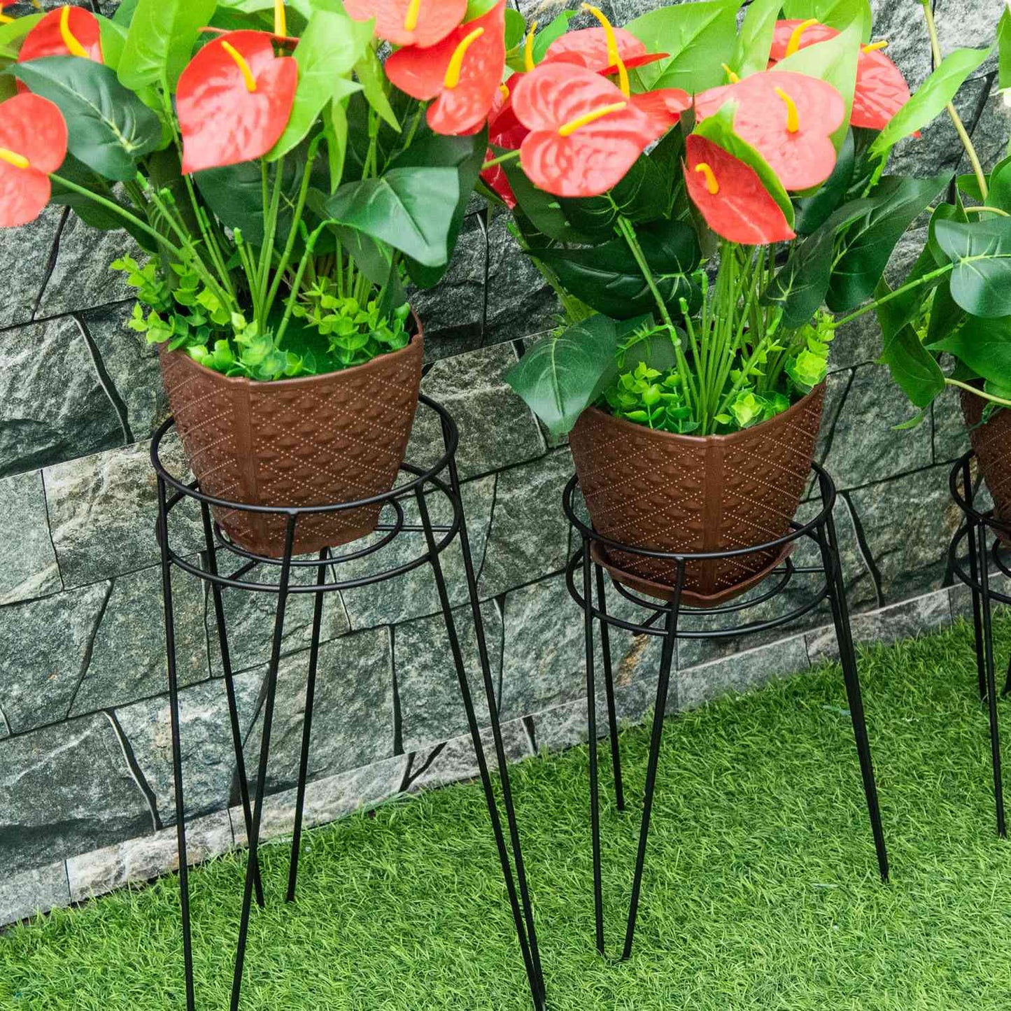 Set of 3 plant stands in black metal for 16 cm pots