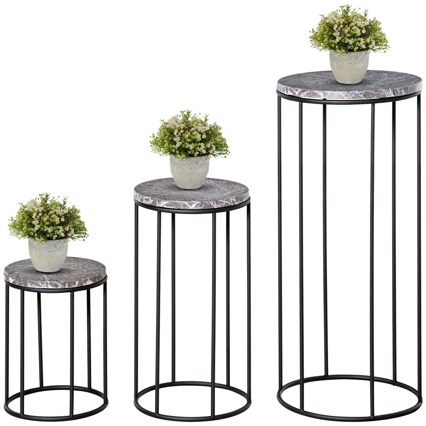 Stackable flower stands in marble look, set of 3, decorative