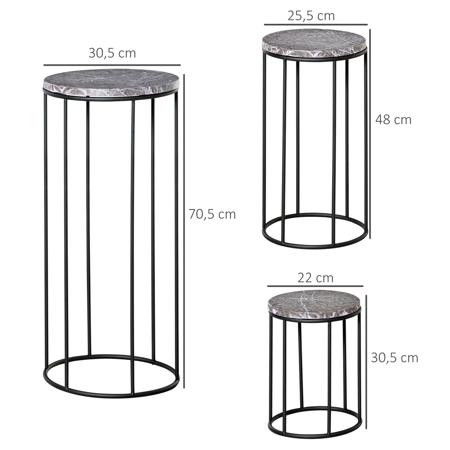 Stackable flower stands in marble look, set of 3, decorative
