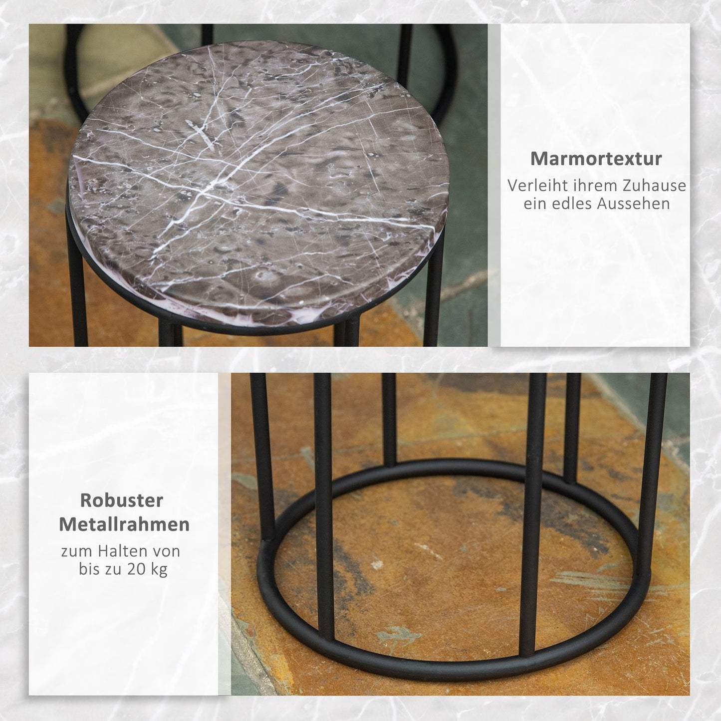 Stackable flower stands in marble look, set of 3, decorative