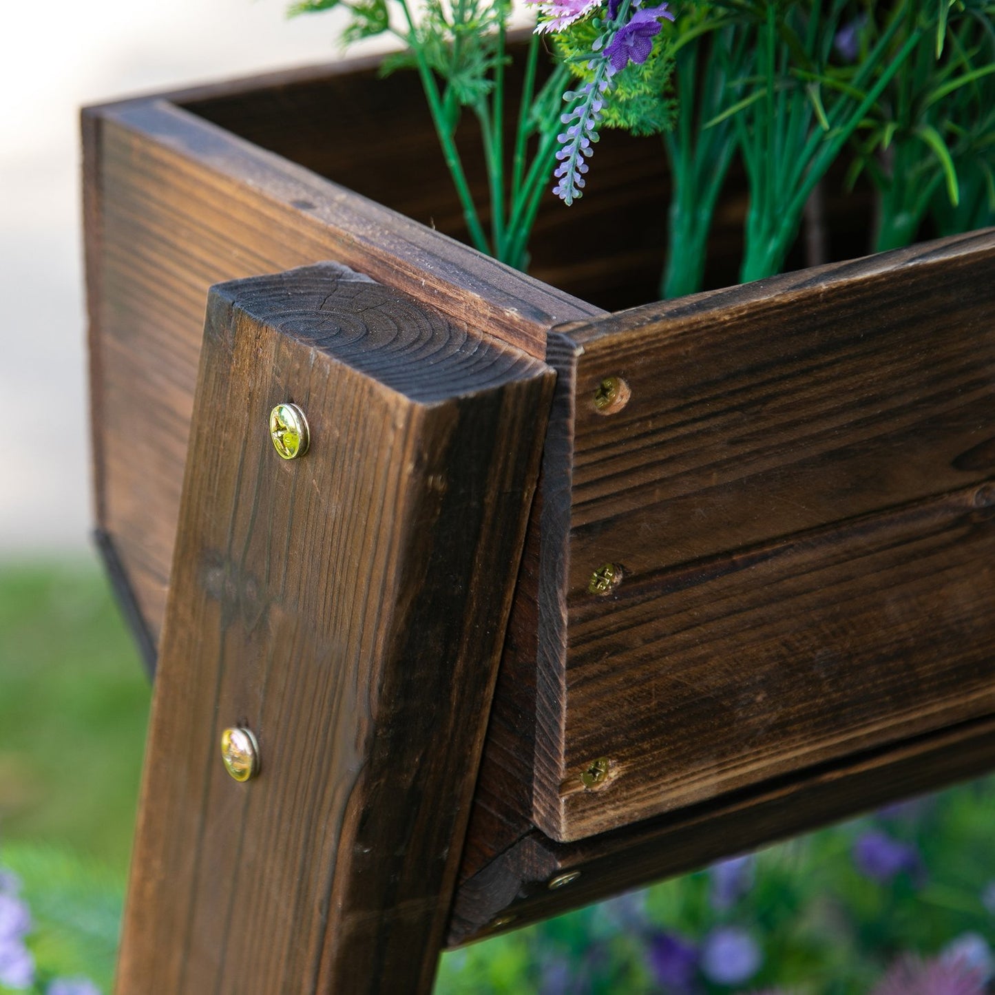 Wooden flower stand, brown, 61 x 48 x 118 cm