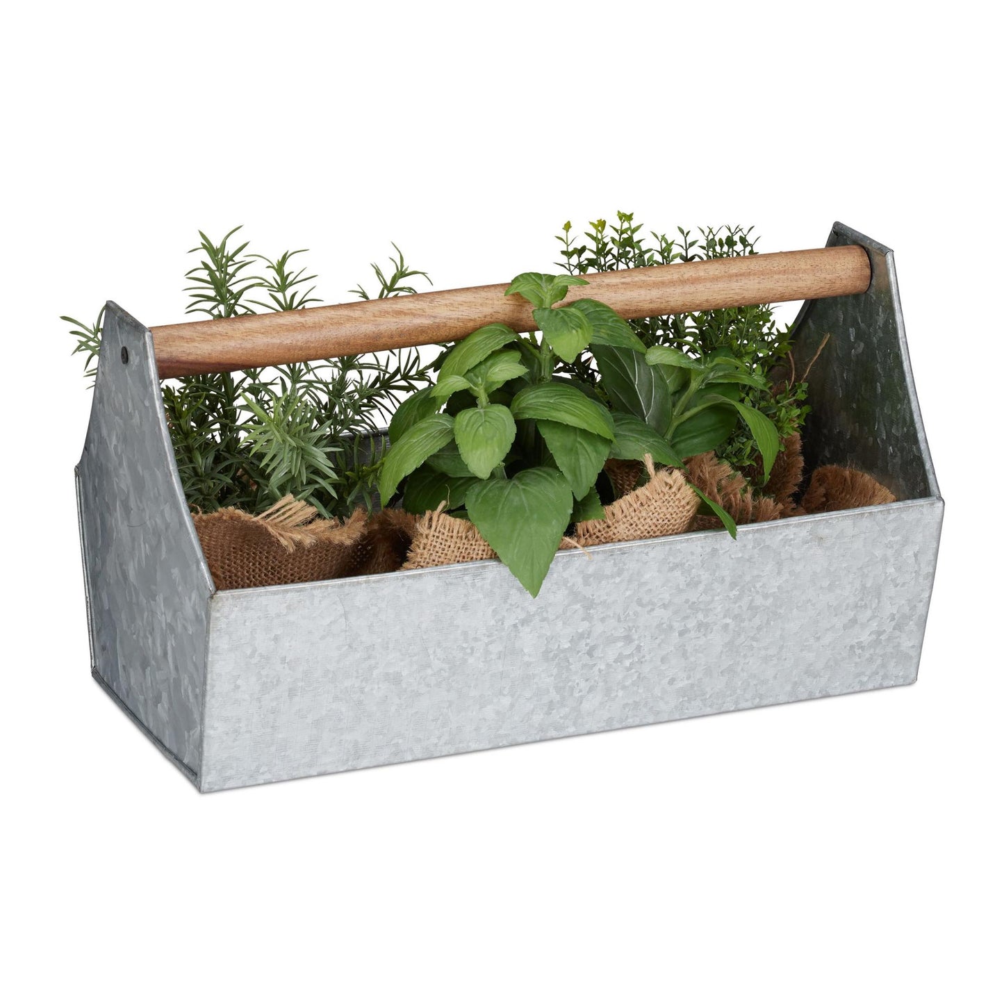 Flower box in zinc with wooden handle