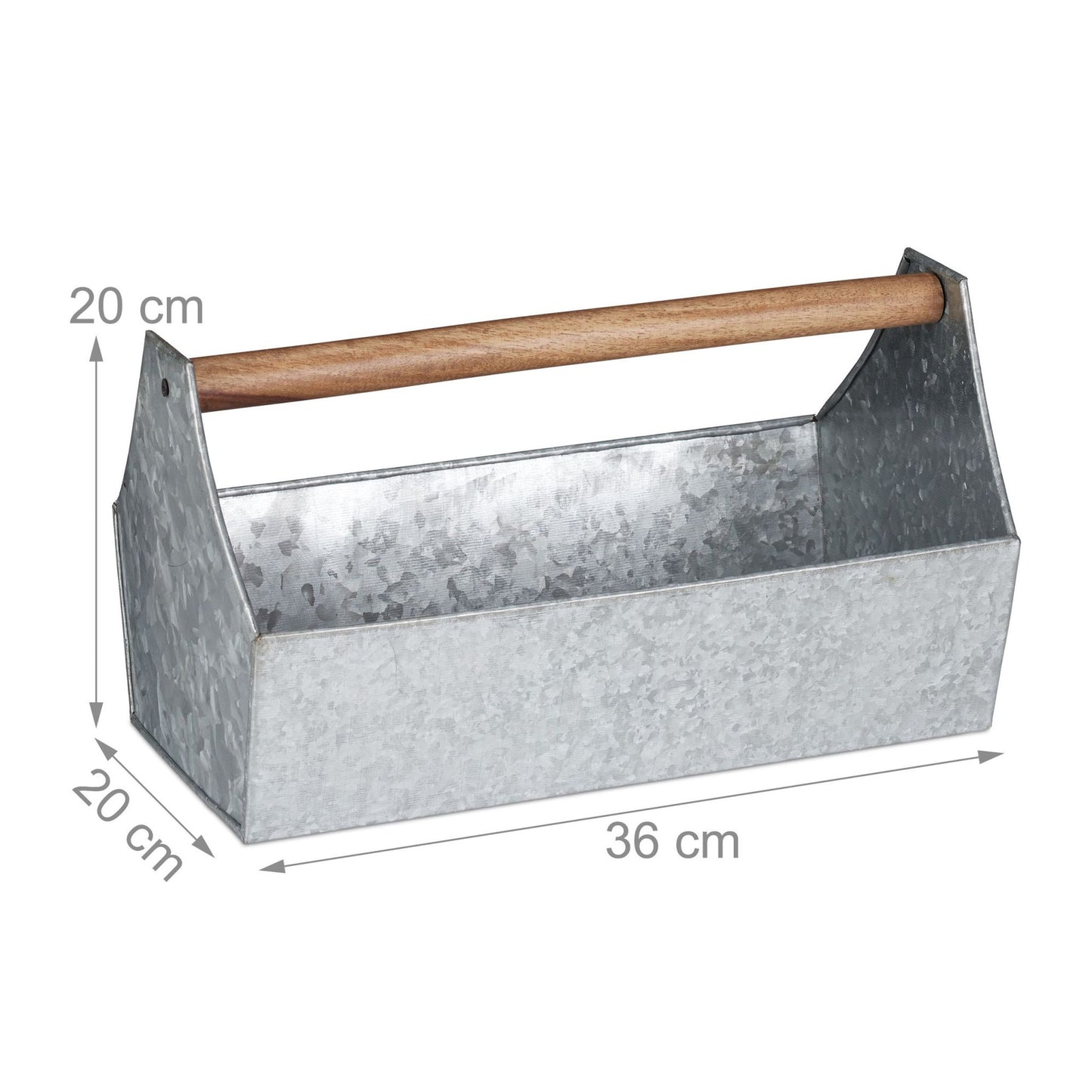 Flower box in zinc with wooden handle