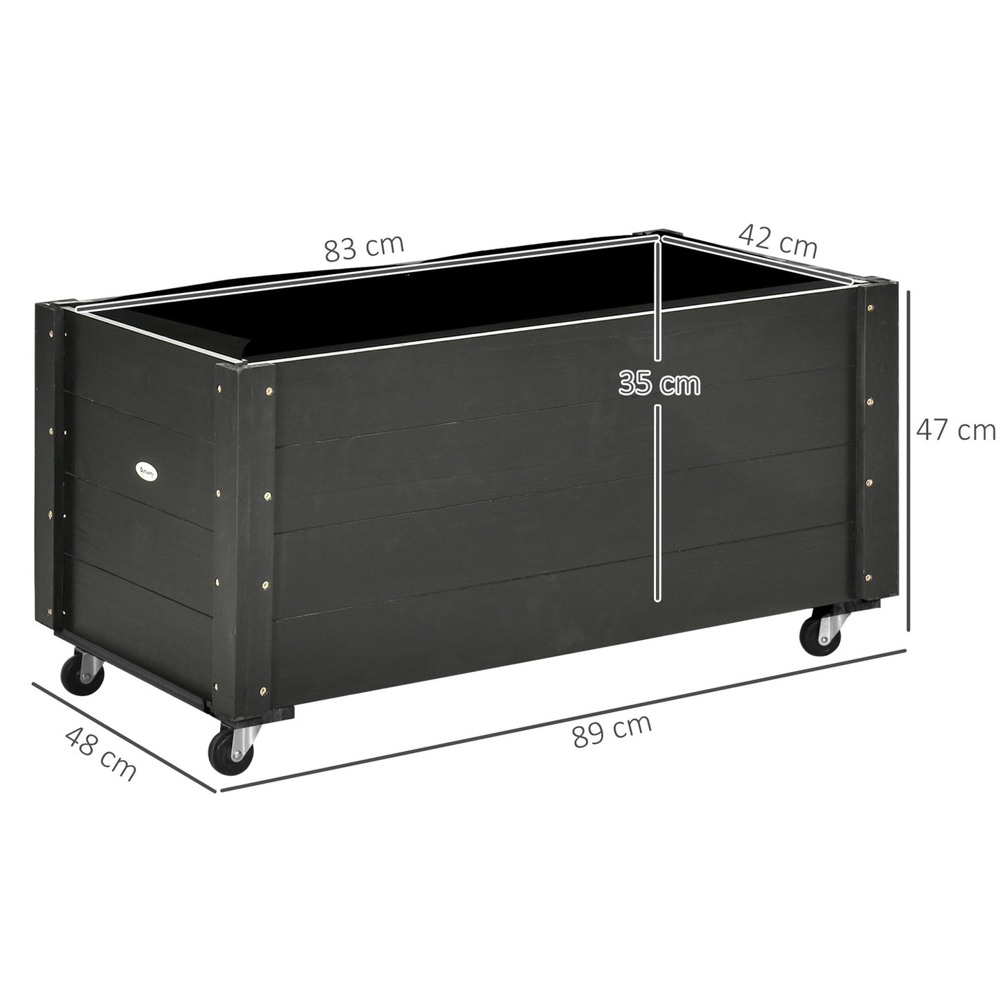 Raised garden bed with wheels, solid wood, 89 x 48 x 47 cm