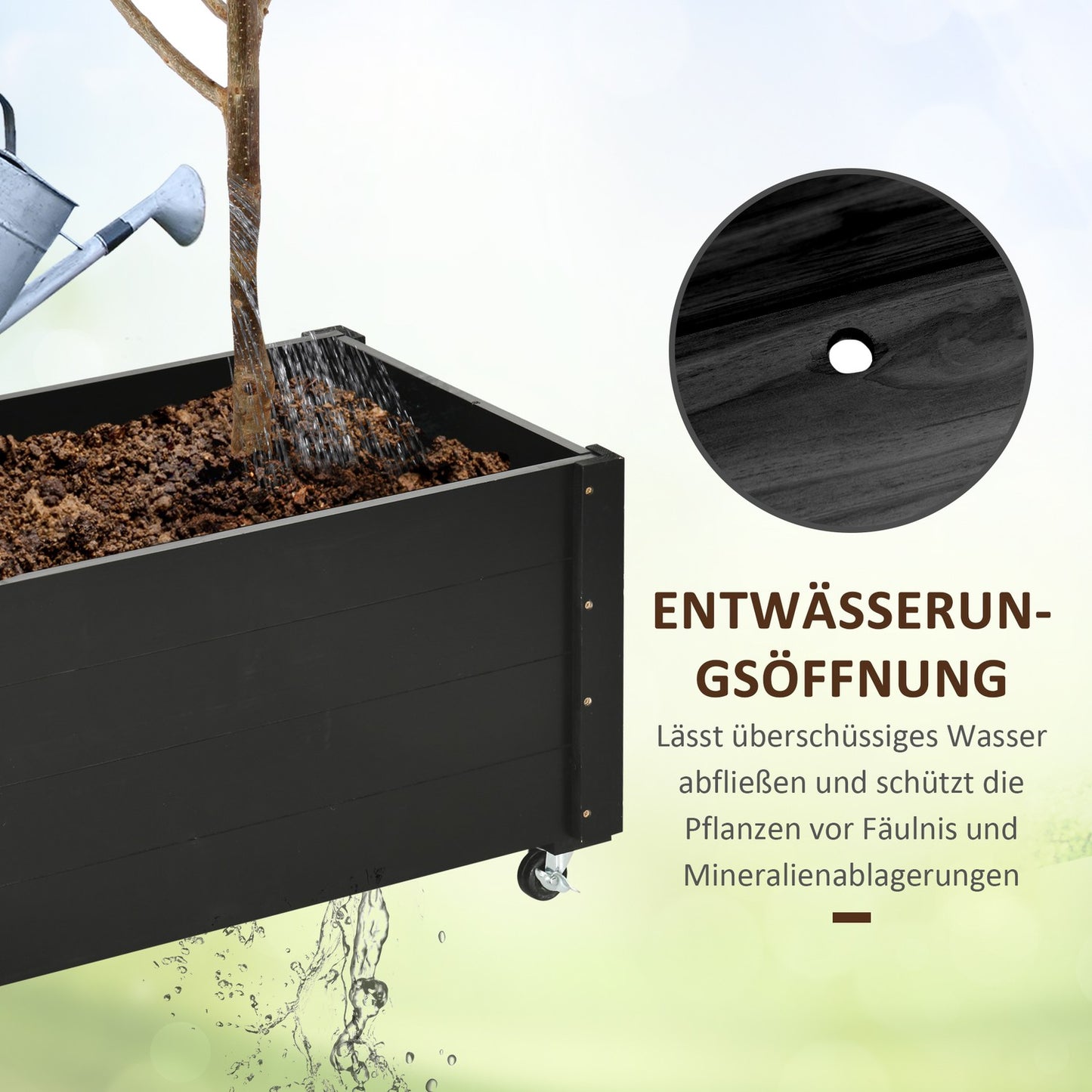Raised garden bed with wheels, solid wood, 89 x 48 x 47 cm
