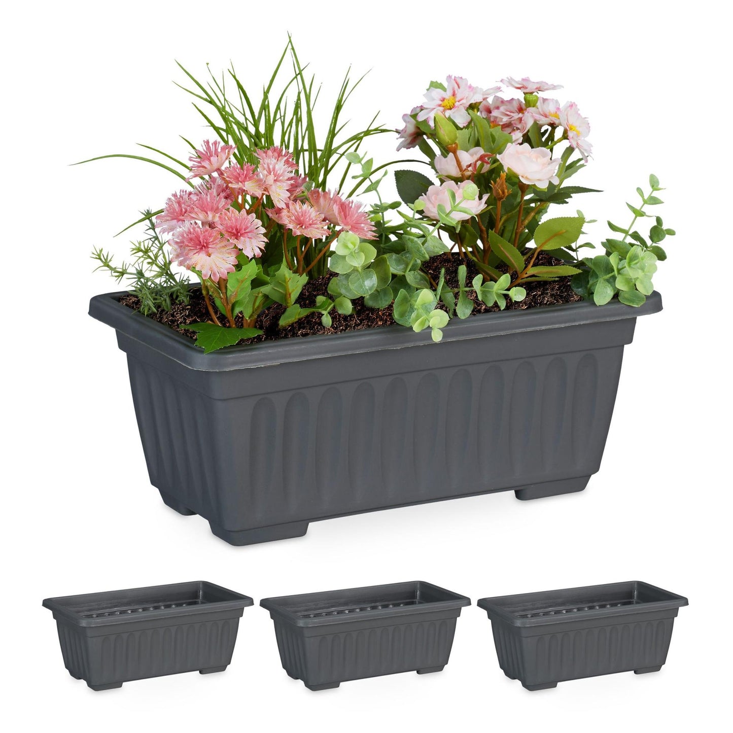 Flower box with 4 narrow flowers