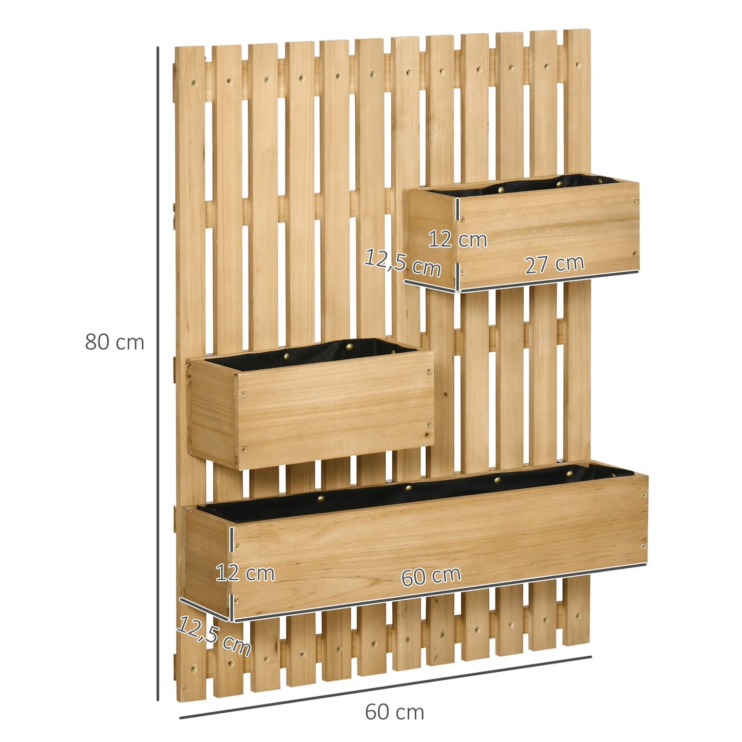 Movable raised garden bed in solid wood with trellis, 60x16x80 cm