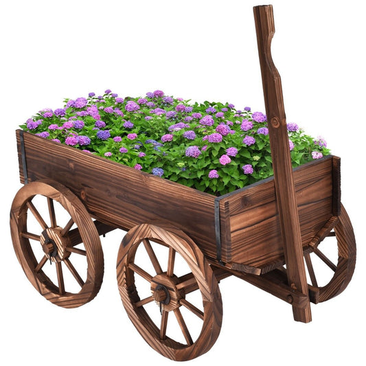 Flower cart wooden plant cart with 4 wheels flower cart 120 x 43 x 53.5 cm brown