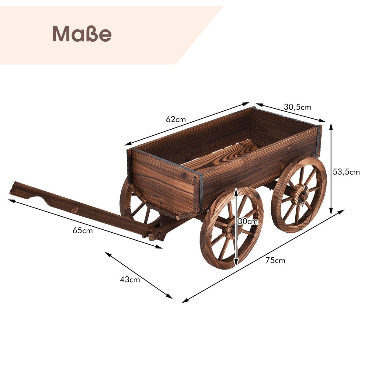 Flower cart wooden plant cart with 4 wheels flower cart 120 x 43 x 53.5 cm brown