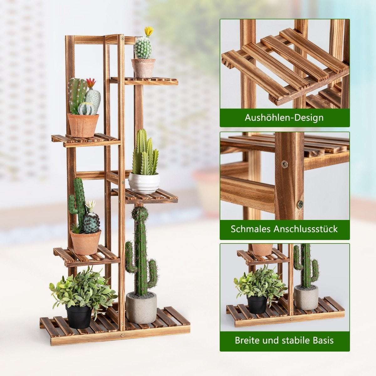Flower shelf 5-tier wooden plant stand 50 x 21 x 103 cm brown