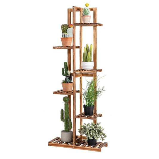 Flower shelf 6-tier wooden plant stand 50 x 21 x 124 cm brown