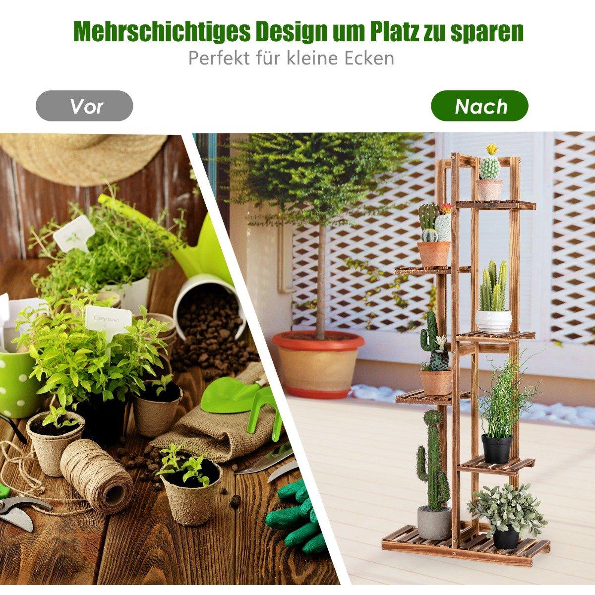Flower shelf 6-tier wooden plant stand 50 x 21 x 124 cm brown