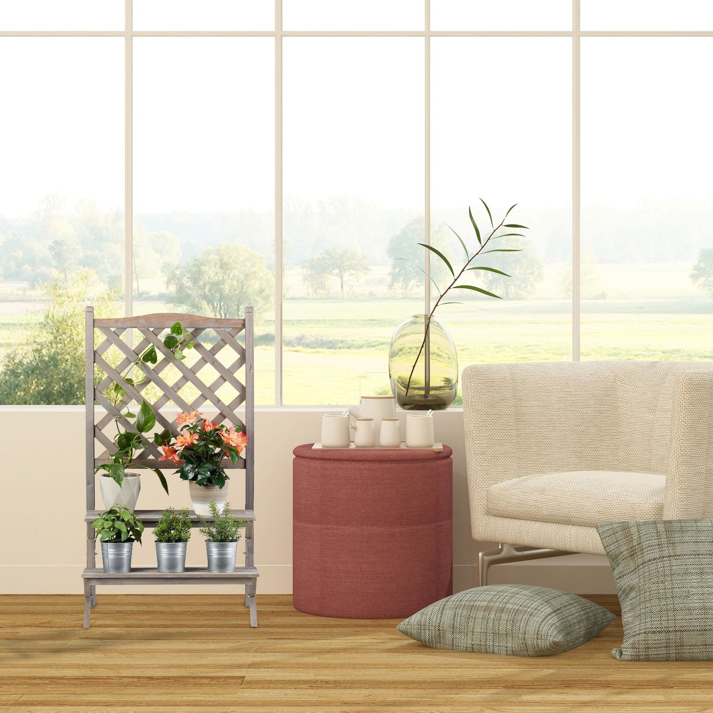 Flower stairs with trellis gray