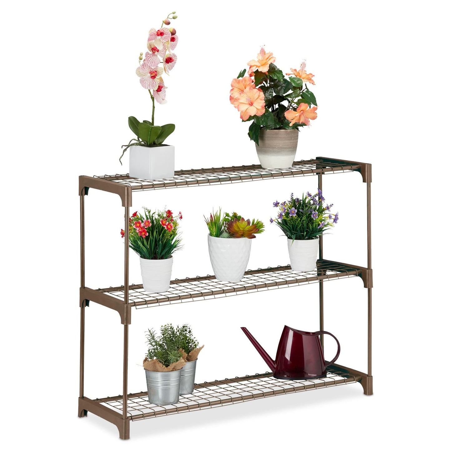 Flower stand in brown metal 3 levels