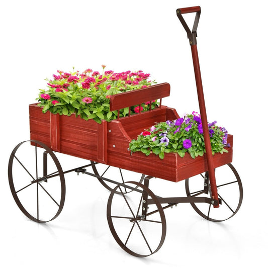 Flower stand wooden trolley plant trolley flower trolley with metal 62 x 34 x 60 cm red