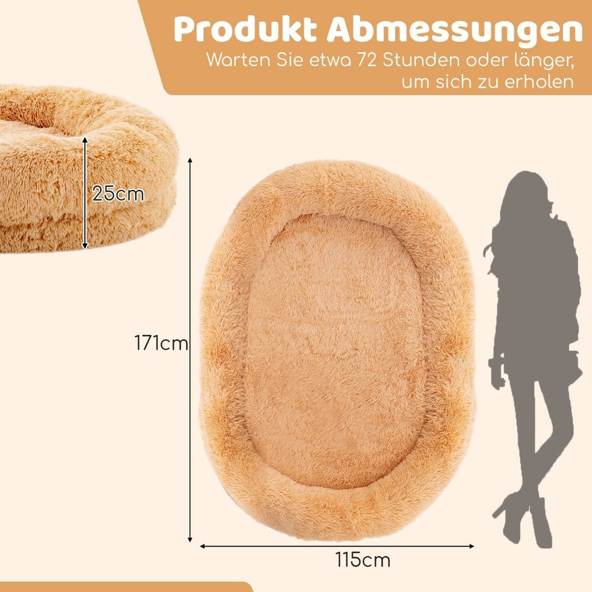 Fluffy dog bed for people & dogs with washable dog blanket 171 x 115 cm brown