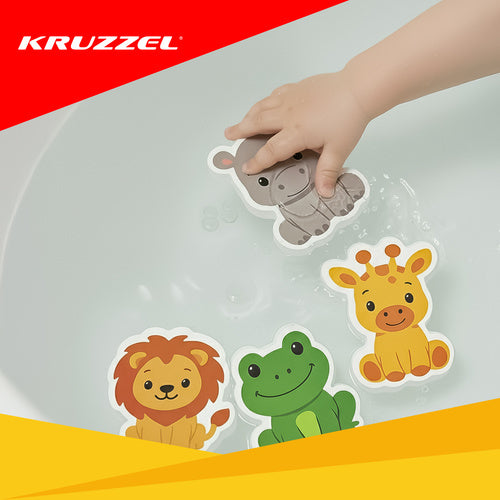 Foam Bath Stickers Set – 12 Animal Shapes with Organizer