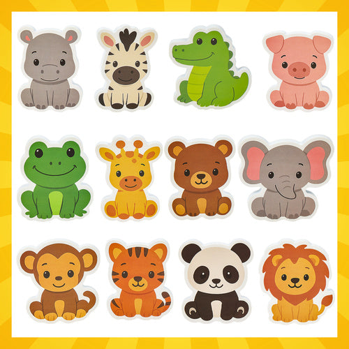 Foam Bath Stickers Set – 12 Animal Shapes with Organizer