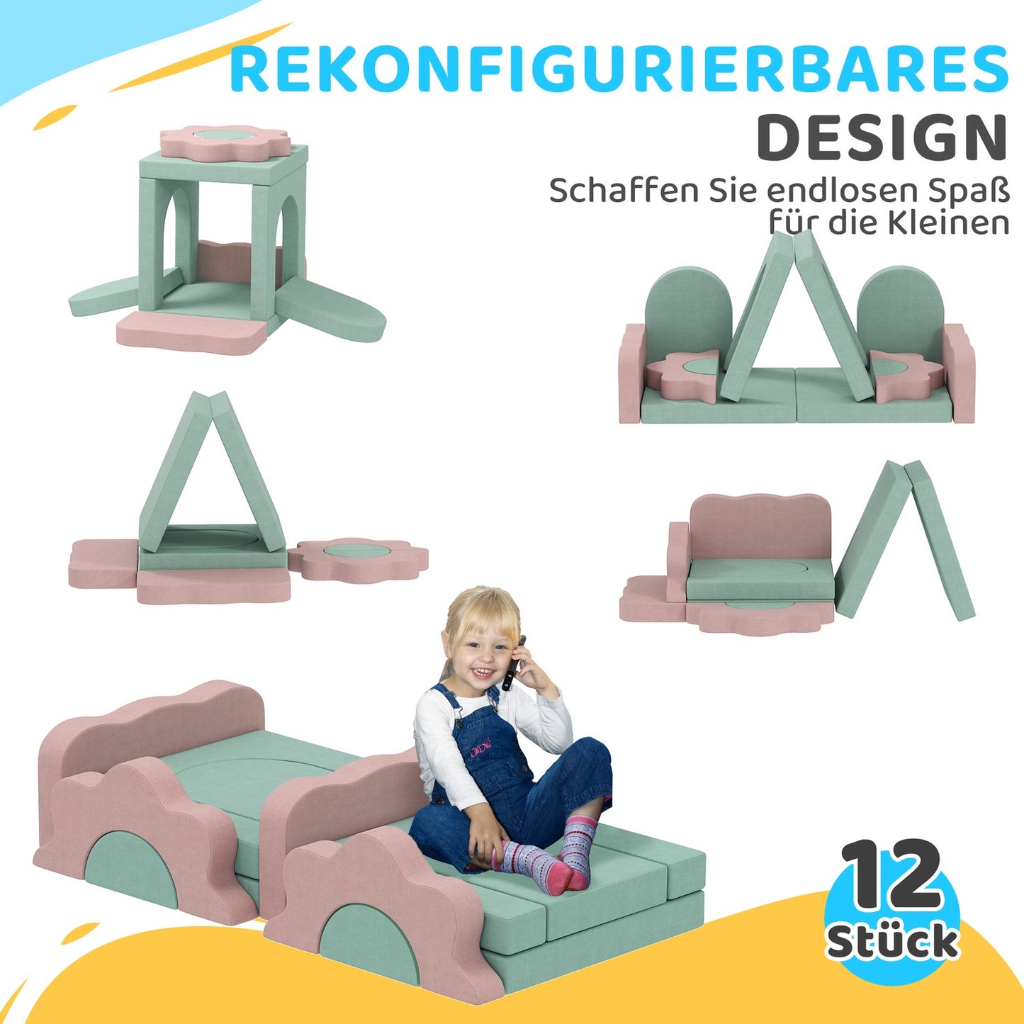 Foam Climbing Blocks Set, 12-Piece, Green/Pink