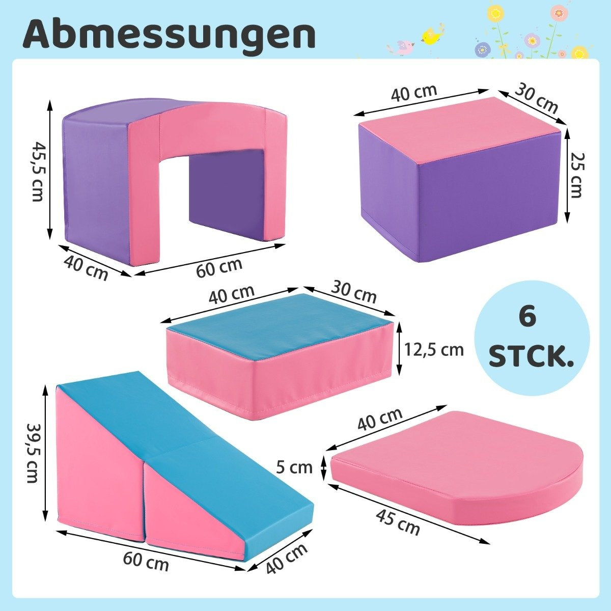 Foam Climbing Blocks Set, 6-Piece, Soft, Purple/Pink