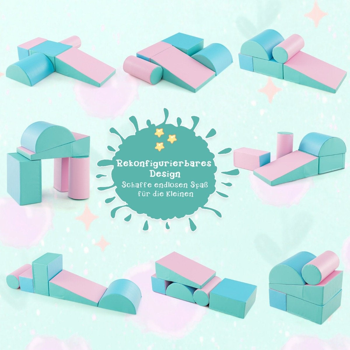 Foam Play Blocks Set – 5 Pcs, Green & Pink, Soft & Safe