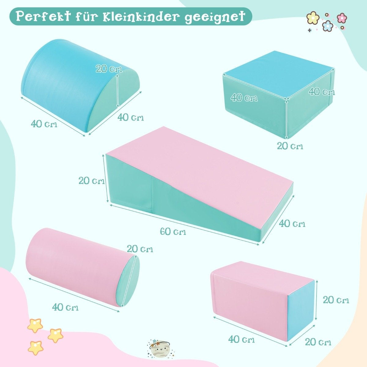 Foam Play Blocks Set – 5 Pcs, Green & Pink, Soft & Safe