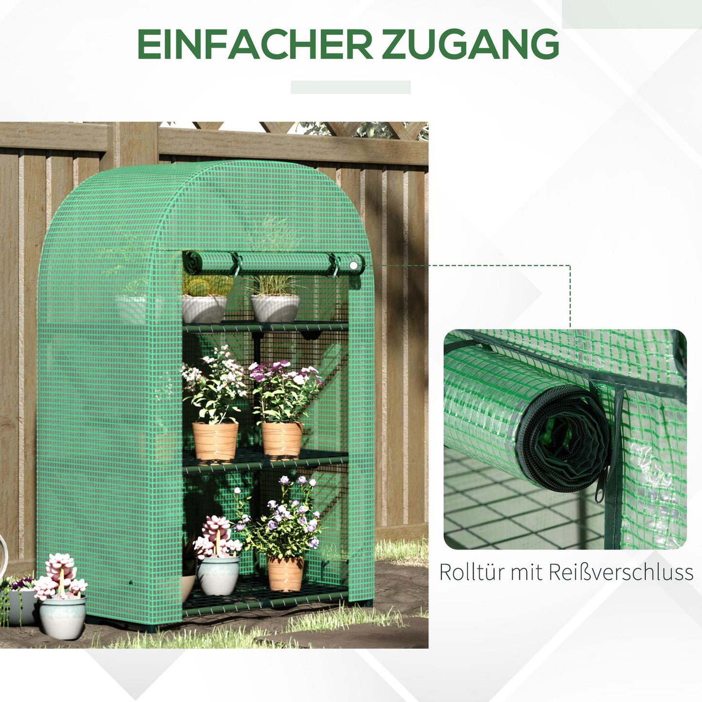 Mini Metal Greenhouse - 3 shelves, green, 80x49x120 cm