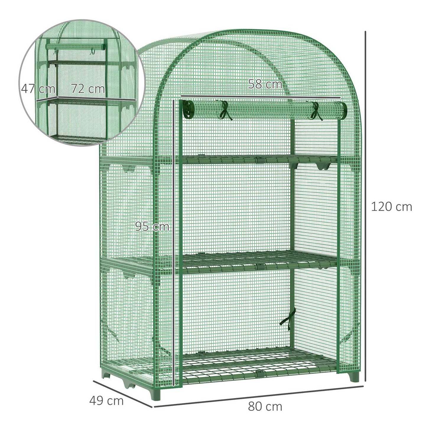 Mini Metal Greenhouse - 3 shelves, green, 80x49x120 cm