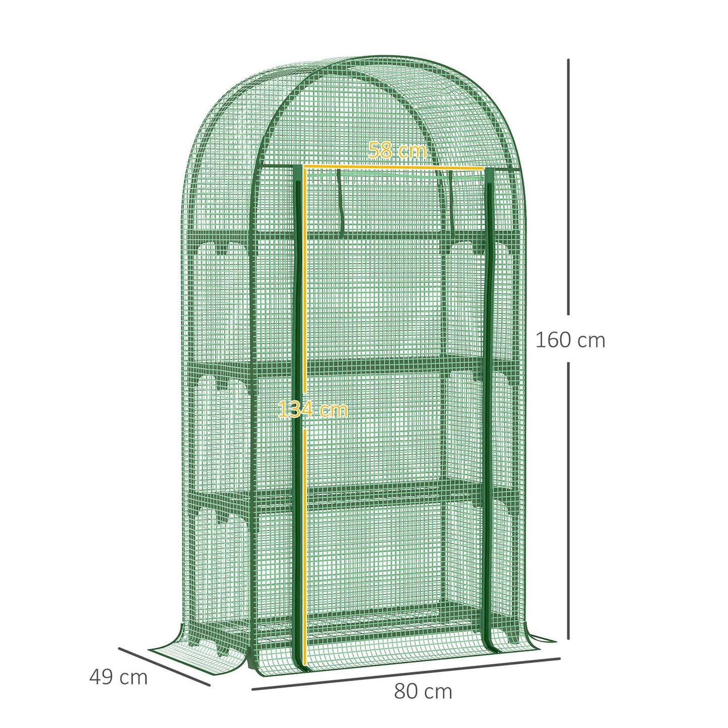 Mini greenhouse with 4 shelves, metal, 80x49x160CM