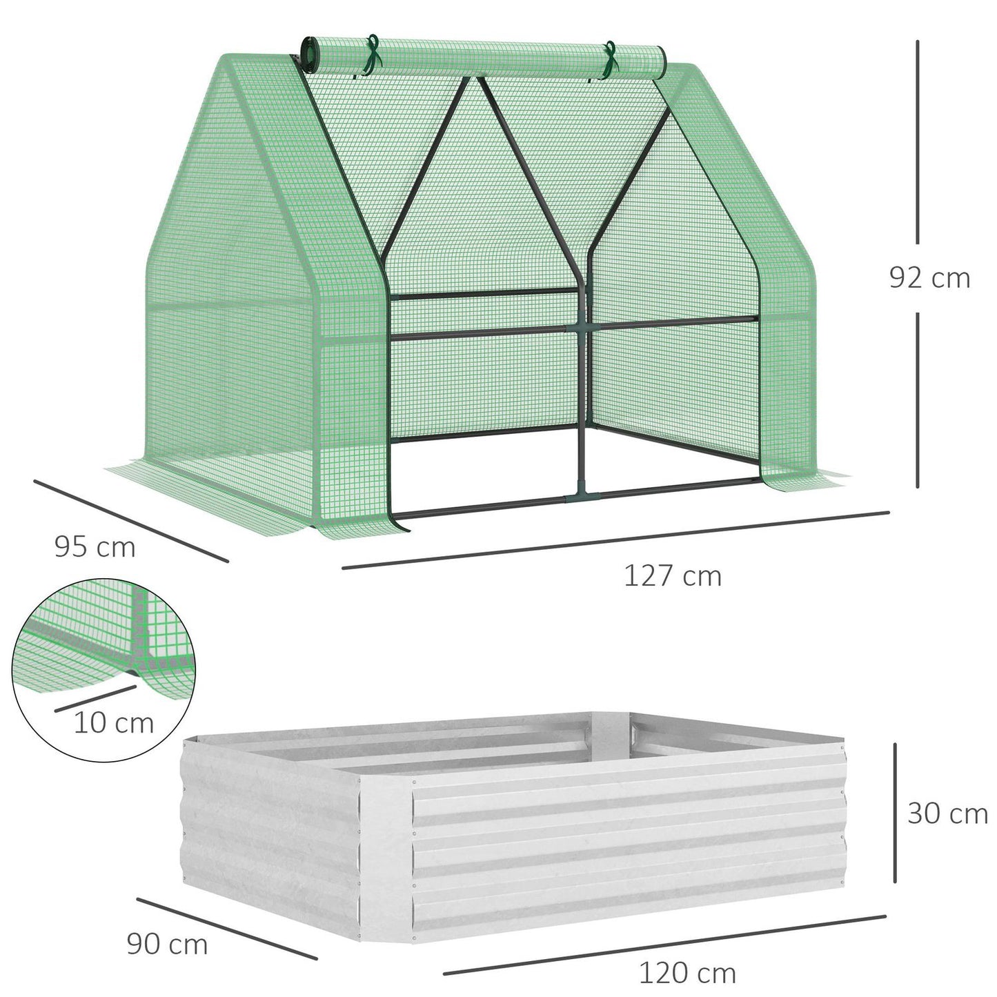 Greenhouse Cold Frame, Roll-Up door, Green, 127x95x92 cm