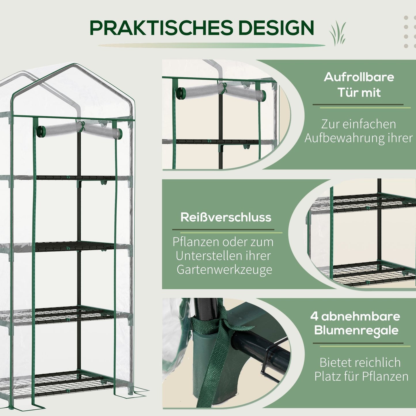 Green cold frame Greenhouse for tomatoes, 4 shelves, 70x50x160 cm