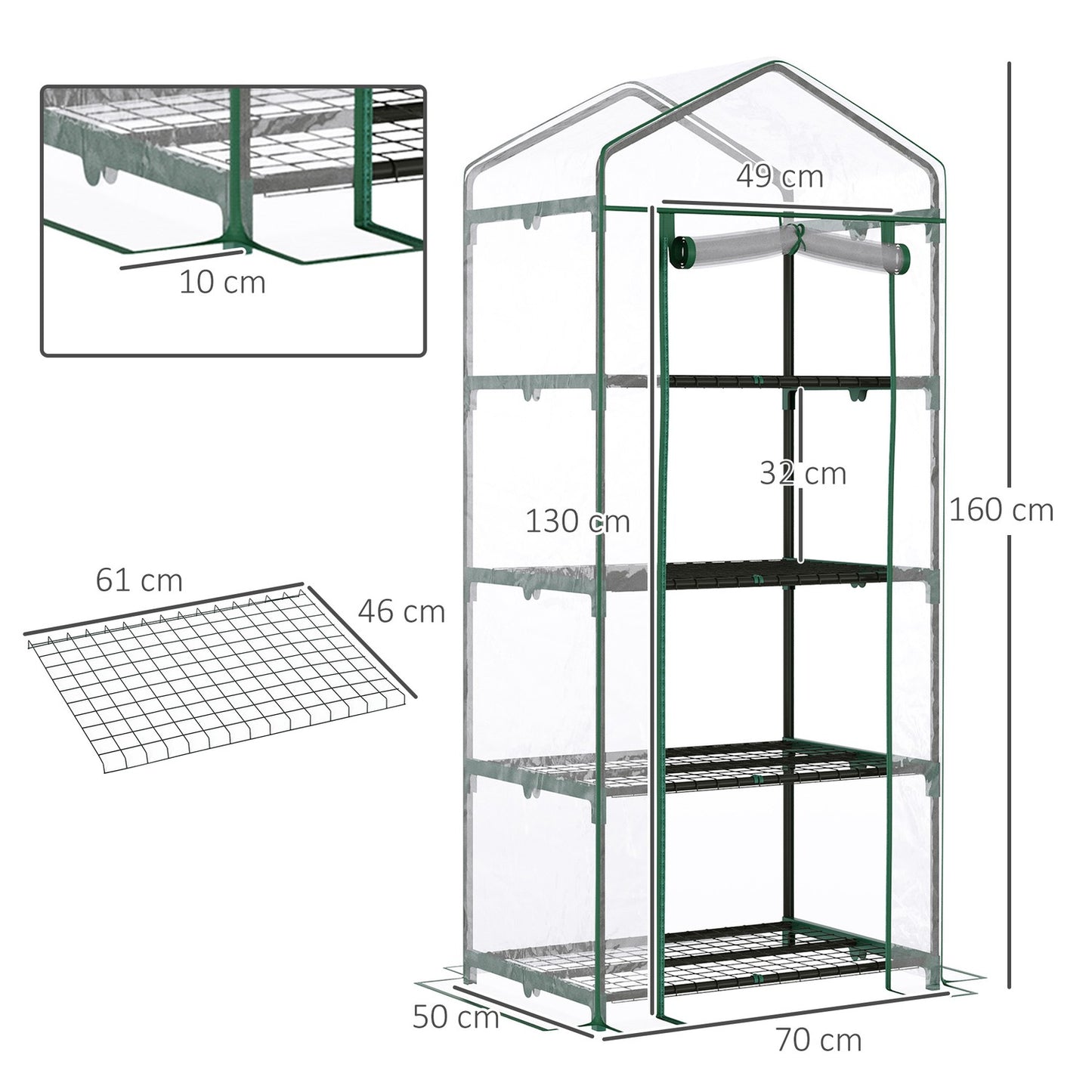 Green cold frame Greenhouse for tomatoes, 4 shelves, 70x50x160 cm
