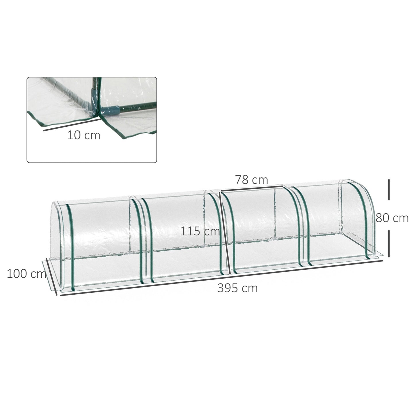 Transparent greenhouse with door - 395 x 100 x 80 cm
