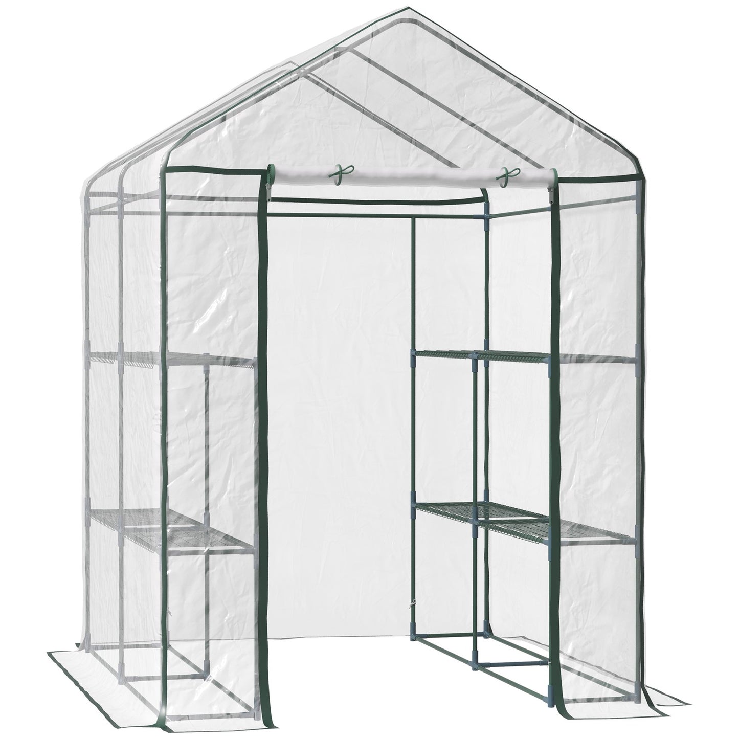 Walk-In greenhouse with shelves - Steel PVC frame