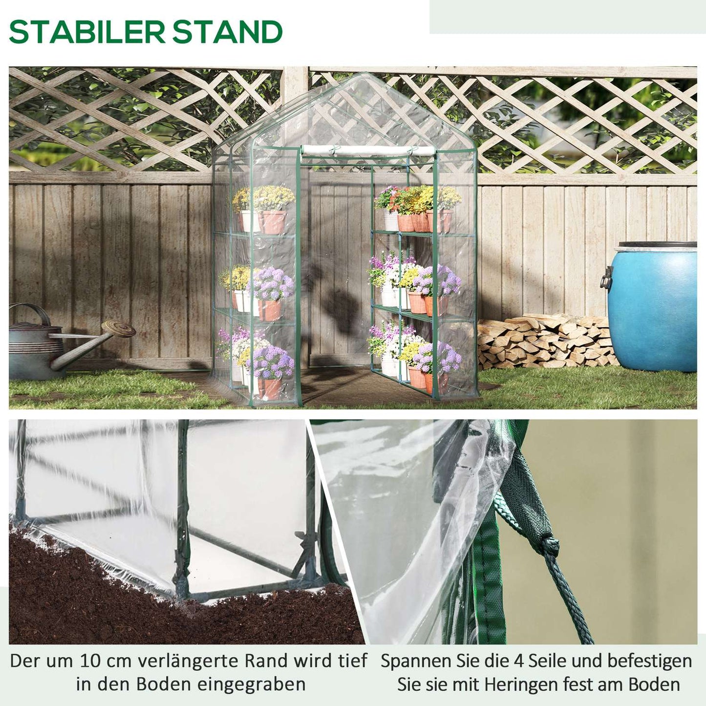 Walk-In greenhouse with shelves - Steel PVC frame