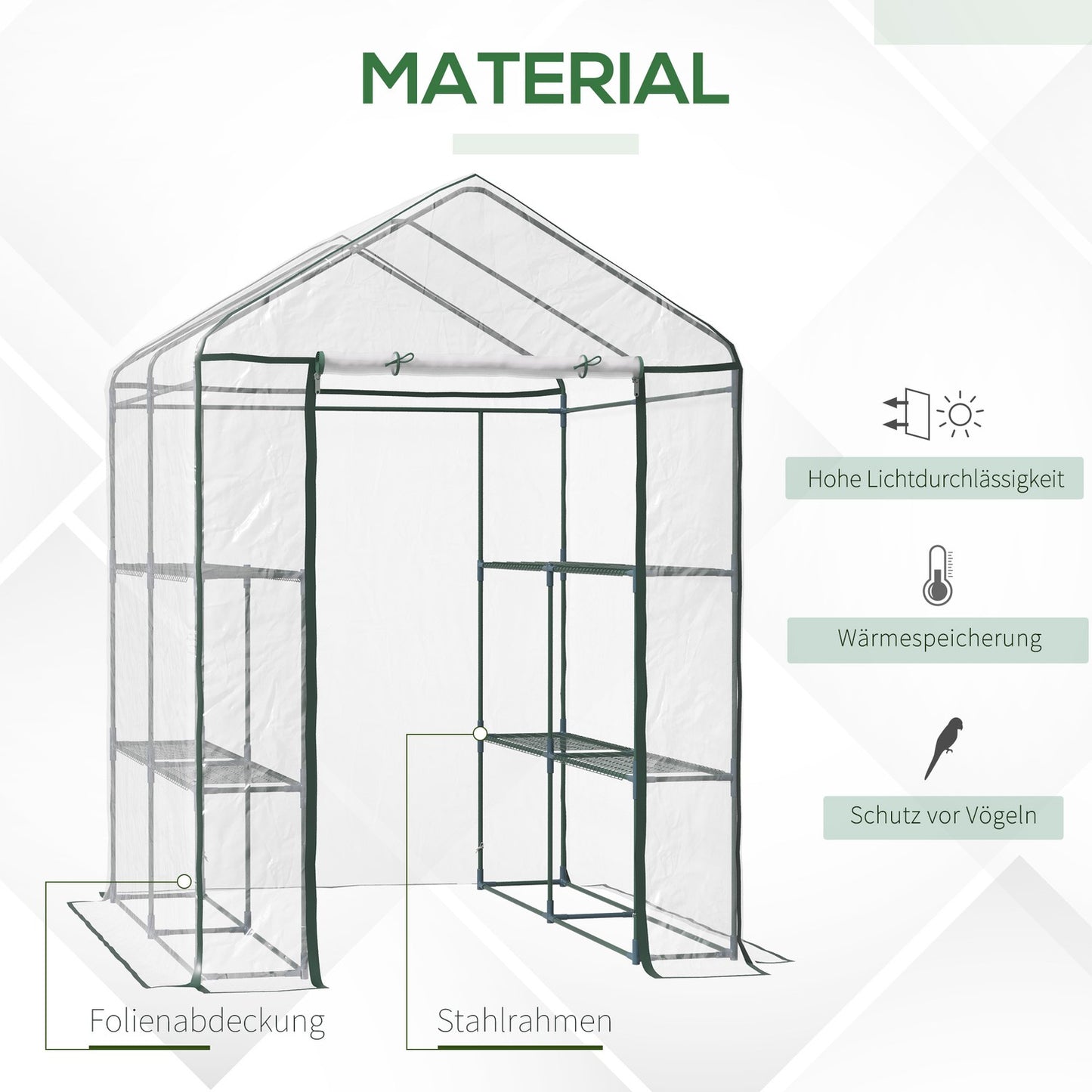 Walk-In greenhouse with shelves - Steel PVC frame