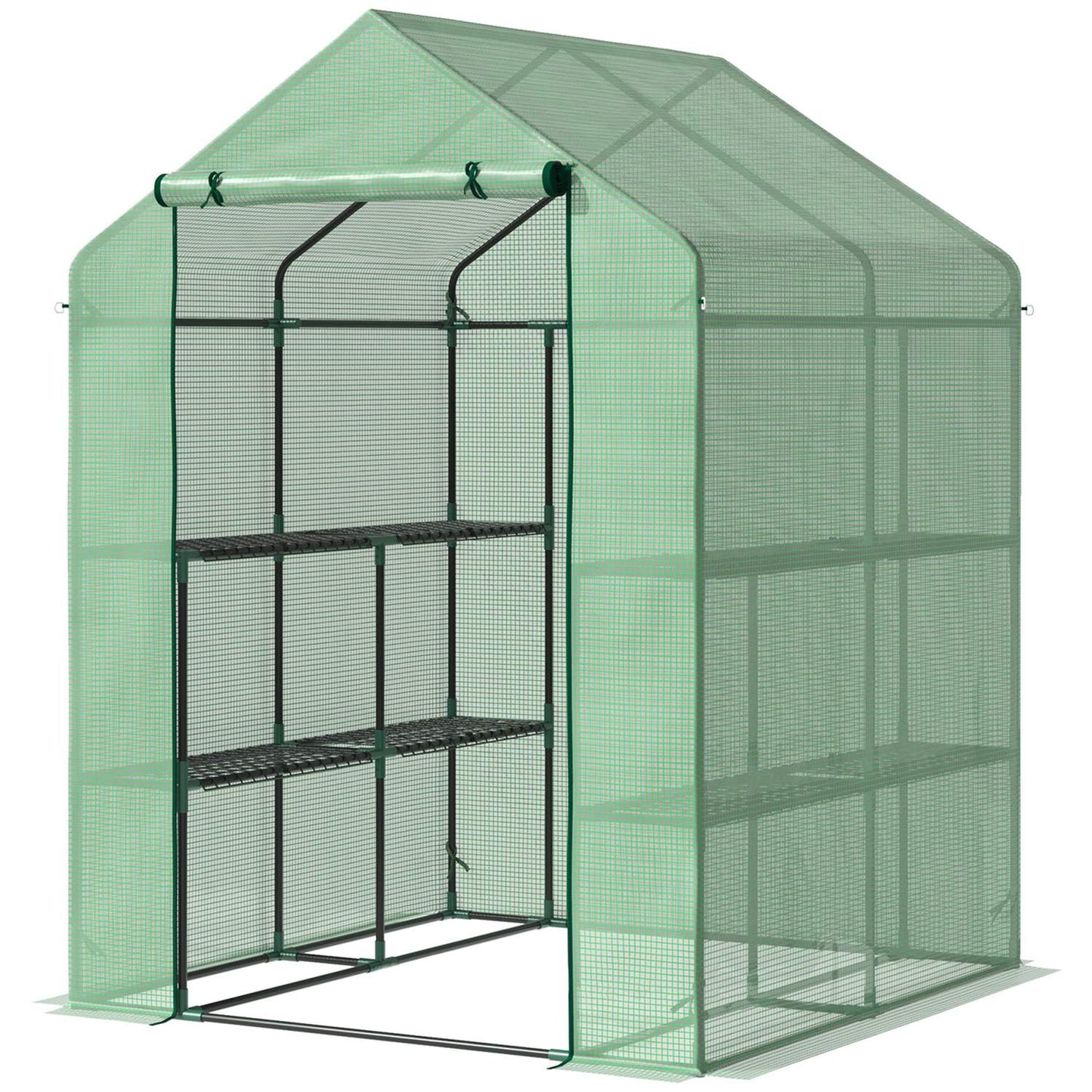 Walk-In Greenhouse - 8 shelves, steel frame, PE cover