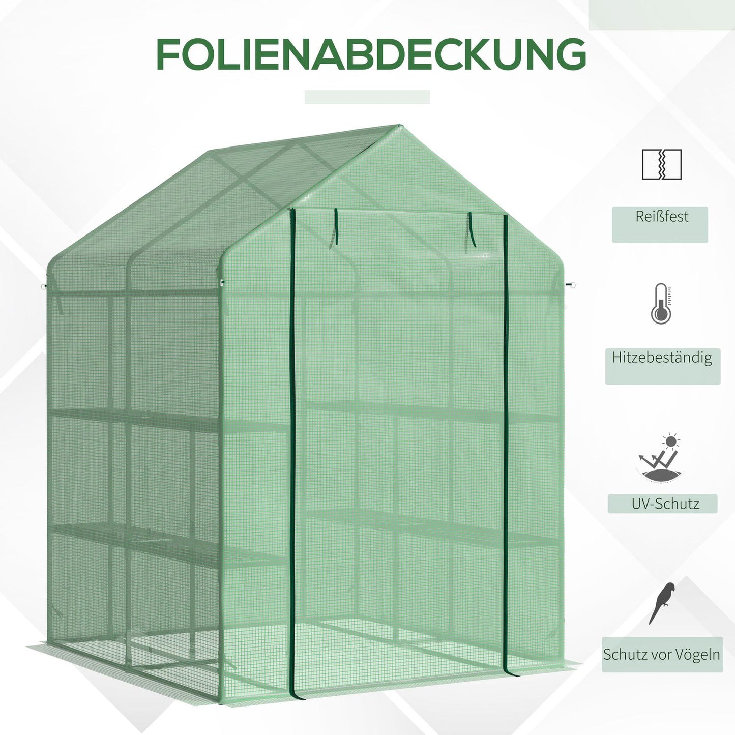 Walk-In Greenhouse - 8 shelves, steel frame, PE cover